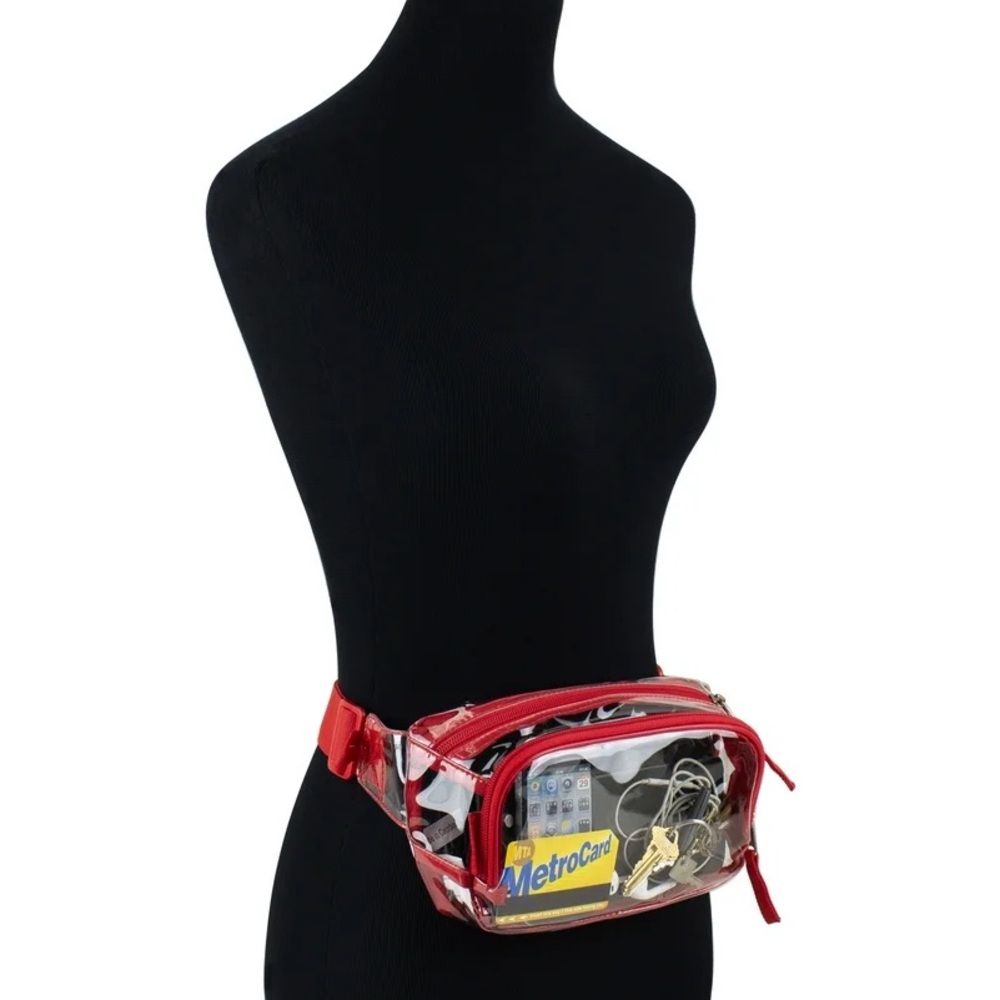🌸 New Eastsport Transparent Durable Unisex Fanny Pack, Clear Red Belt Bag